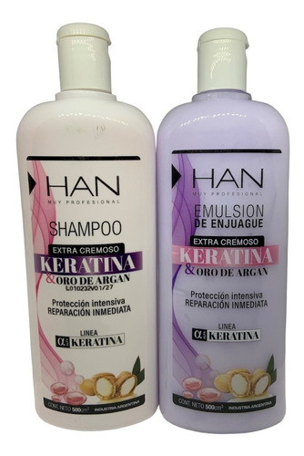 Shampoo + Enjuague Han Alfa Keratina Y Oro De Argán