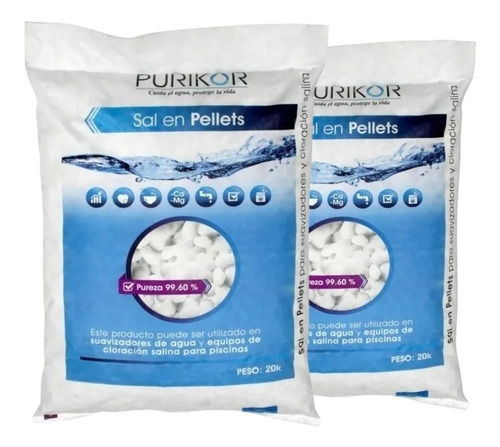 2 Sacos De Sal En Pellets - Purikor -suavizador Piscina 20kg