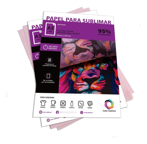 Papel Sublimacion A3 Premium Secado Rapido 100gr Para Epson