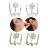 Kit 2 Pares De Brincos Folhados Ear Cuff Estrela Strass Moda