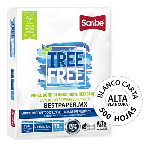 Papel Blanco Scribe Tree Free Carta - Paquete Con 500 Hojas
