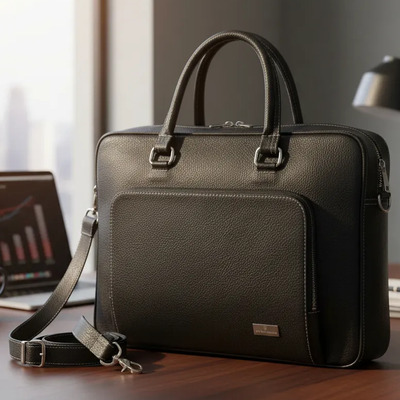Maletín De Piel Negro Para Caballero Portafolio Porta Laptop | Meses sin interés