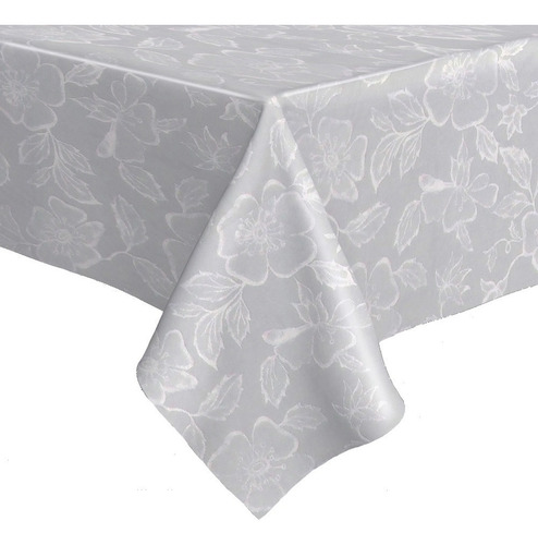 Toalha De Mesa Térmica Impermeável Branco Floral 1,80 X 1,20