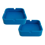 Kit 2 Cinzeiros Quadrados De Silicone Borracha Não Queima Cor Azul