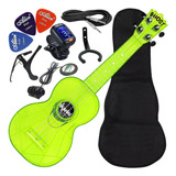 Kit Ukulele Akahai Ghost Soprano Elétrico Ativo Hawaii Lemon