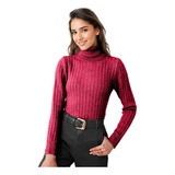 Sweater De Punto Mujer Cuello Alto Doble