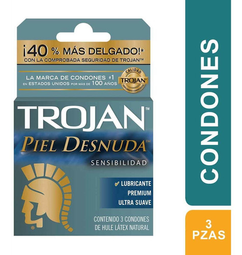 Condones De Látex Trojan Piel Desnuda 3 Condones
