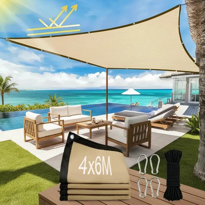 Malla Sombra Exteriores Lona Toldo 6x4 Mts 95% Bloqueo Uv Malla Sombra Reforzada Resistente Toldo Jardi Ligamento Llano Encriptado Malla Sombra Para Jardin Malla Sombra Malla Sombra Beige | Envío gratis