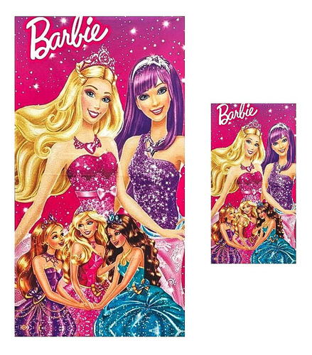 Kit 1 Toalha Banho Barbie Pop + 1 Toalha Rosto Personalizada