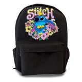 Mochila Stitch Para Estudiantes Negra Kawai Flores