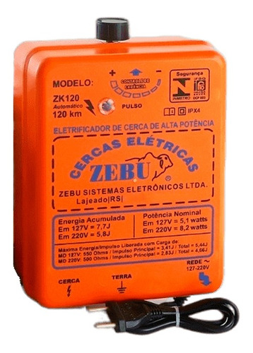 Eletrificador Cerca Rural 120km Reg Zebu Zk120 Aut