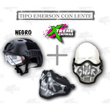 Paquete Negro Casco Emerson Táctico Malla Airsoft Xtreme P