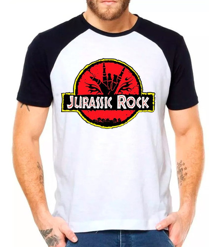 Camiseta Raglan Jurassic Park Rock Masculina
