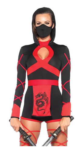 Disfraz Ninja Dragon Dama Rojo Halloween Mujer Sexy