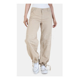 Pantalon Recto Nahana Tiro Medio Rigido Beige Parachute 