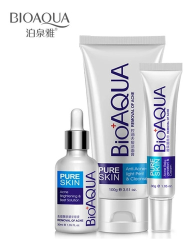 Set De 3 Pure Skin Bioaqua Retira Acne Espinillas Grasa Full