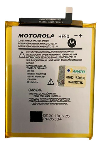 Flex Carga Bateira Motorola Moto E5 Plus Xt1924 He50 Origina