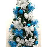 Arvore Natal Decorada 1,80m Prata Azul 645 Hastes 53 Enfeite