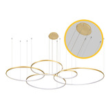 Lustre Pendente Moderno Anéis Led 5 Arco Ouro Rustico H4178