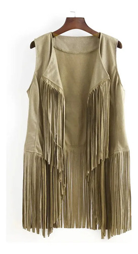 Chaleco Tipo Cárdigan De Gamuza Con Flecos For Mujer