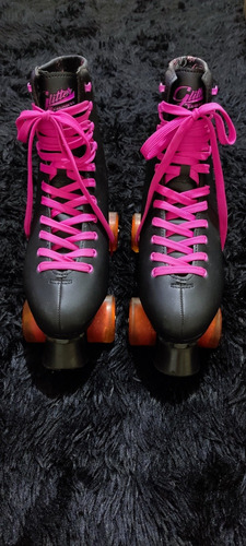 Patins Quad Traxart Glitter Preto Com Rosa - Abec 5