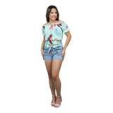 Conjunto Cropped E Short Jeans + Cinto Faixa Moda Juvenil