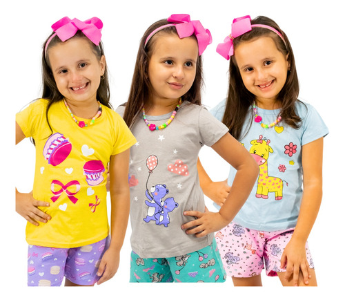 Kit 6 Peças Roupa Infantil Menina 3 Conjuntos Feminino Verão