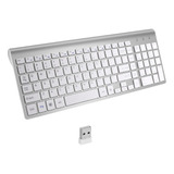 , Teclado Sem Fio 2.4g Ultra Fino Compacto Prata Branca