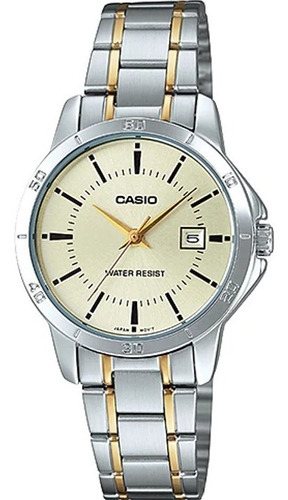Reloj Casio Ltp-v004sg-9audf Mujer 100% Original Color De La Correa Plata Color Del Bisel Plateado Color Del Fondo Dorado