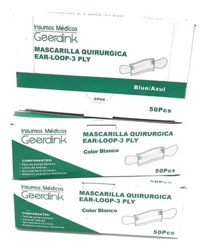 50 Mascarillas Médicas Desechables De 3 Pliegues (geerdink)