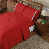 Roupa De Cama + Lençol Dupla Face Casal Box 6 Pçs Edredom Cor Vermelho