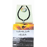 Pulsera Turmalina Negra 4mm Medalla San Benito , Plata 925