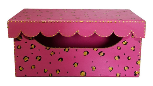 Caixa Decorativa Com Tampa - Animal Print Pink E Dourado