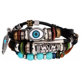 Pulsera De Piel Unisex Con Forma De Ojo Griego Y Turco, Cierre Ajustable De 17 Cm De Largo Y 4 Cm De Diámetro