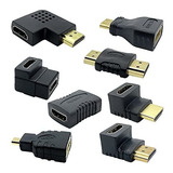 Cable Hdmi - 8 Pack Hdmi Angled Adapter Combo Kit, Mini Micr