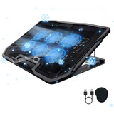 Base Enfriador Para Laptop Ajustable 6 Ventiladores Usb Dual Color Negro