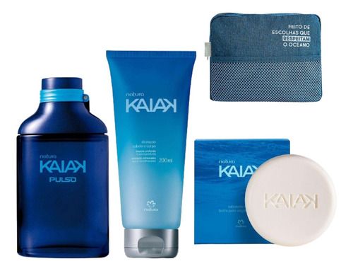 Presente Kit Natura Perfume Kaiak Pulso Masculino 4 Itens Colônia Sabonete Shampoo E Necesser