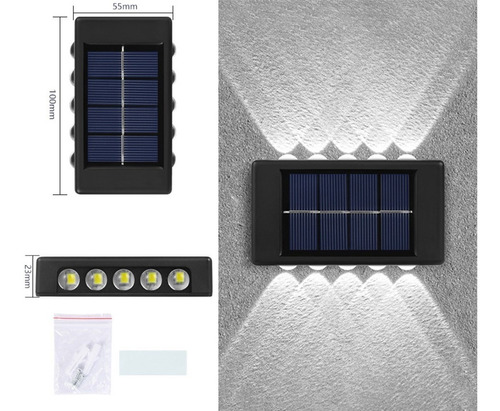 2x Arandela Solar 2 Focos Parede Slim 10 Fachos Led Externa Cor Branco Frio 10 Led