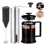 Cafetera 600ml Prensa Francesa Té + Molinillo Café + Batidor