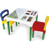 Mesa Mesinha Infantil Didática Com Acessórios Criança Com 2 Cadeiras Poliplac