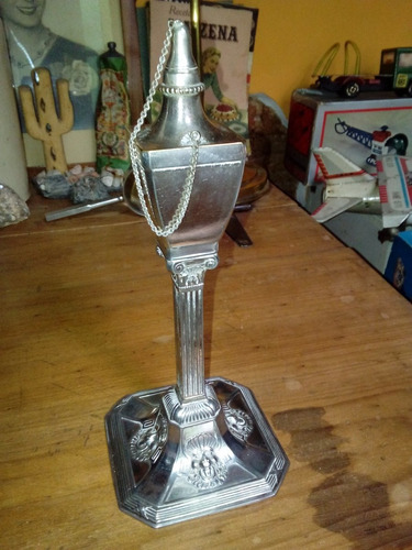 Antigua Lampara De Aceite Estilo Victoriano De Peltre Plata