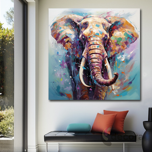 Cuadro Elefante Colores Canvas Elegante Sala Anima32 120x120