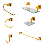 Kit Acessórios Banheiro 6 Peças Super Luxo Quadrado Dourado