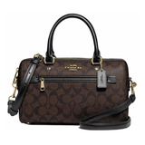 Bolsa Coach Rowan Satchel In Signature Canvas Brownoriginal Acabado De Los Herrajes Oro Color Marrón Oscuro Color De La Correa De Hombro Negro Diseño De La Tela Rayado