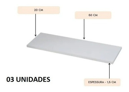 Kit 3 Prateleiras Reta Mdf Branca Suporte Invisível 60x20 