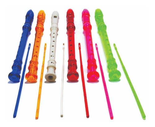 Flauta Dulce Musical Escolar Colores Neón 8 Agujeros (2 Pz)