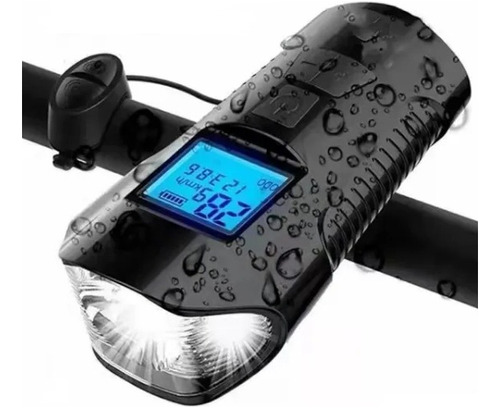 Lanterna Com Buzina Bicicleta Velocímetro Usb Bike Xa585 Cor Preto
