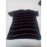 Remera Manga Corta St Marie Tm Negra Rayas Doradas 