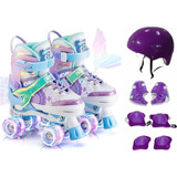 Patins Feminino Bamwei Roller Infantil Ajustável Sereia Roxo