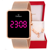 Relógio Feminino Champion Digital Rose Ch40083h + Pulseira Fundo Preto